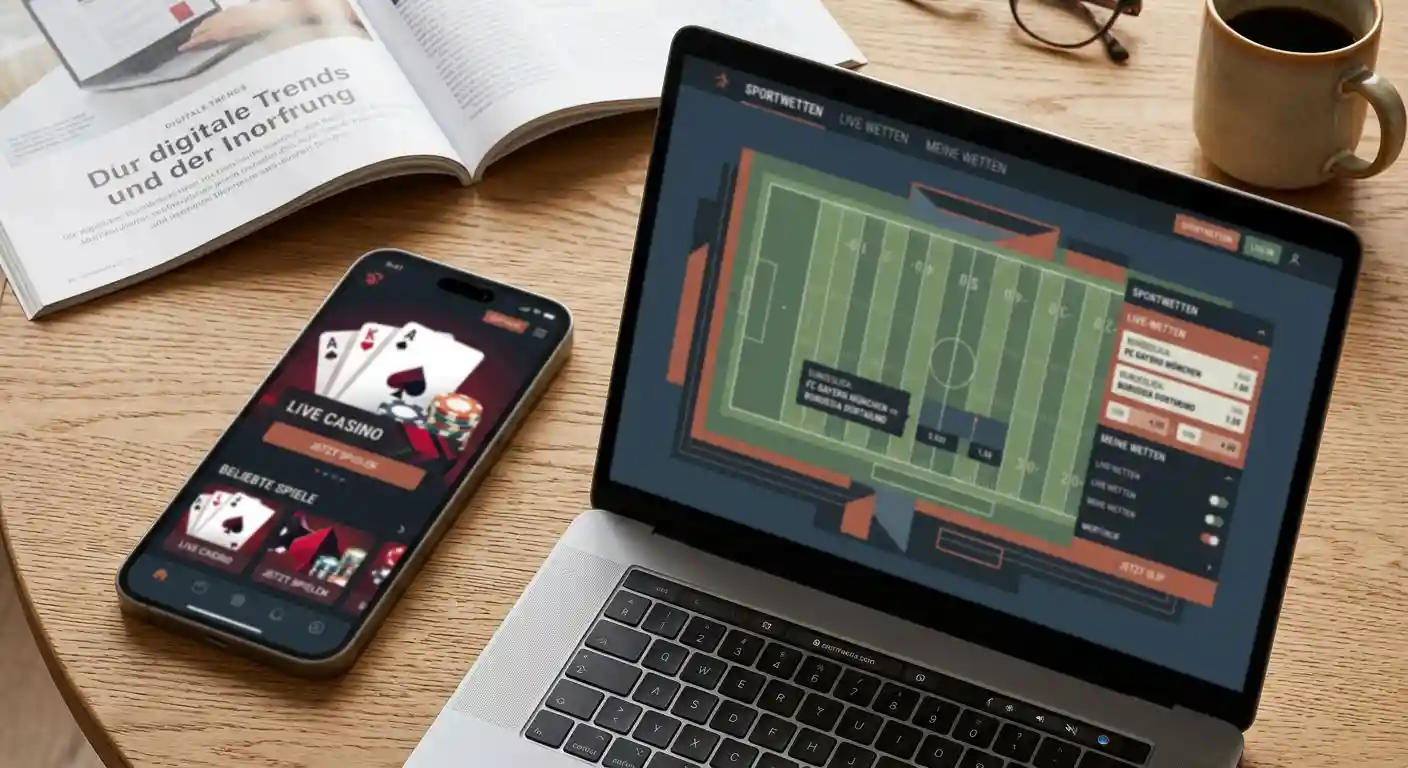 Illustration zu mobilem Casino und Sportwetten auf Smartphone und Desktop